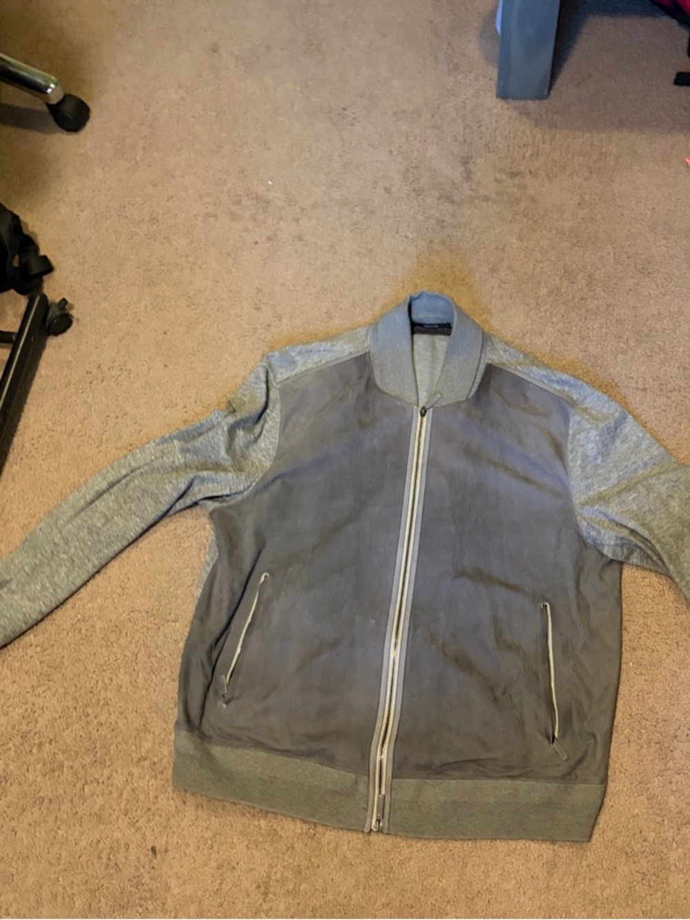 Zegna Suede Paneled Grey Bomber/Cardigan Jacket - Zip Front